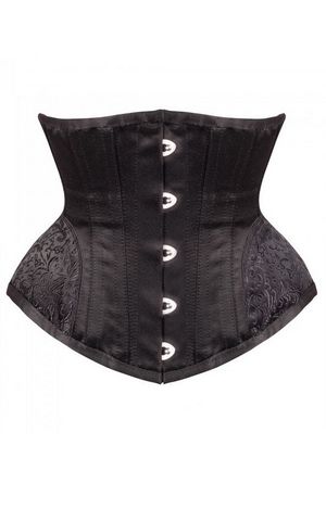 F66360 Black Underbust with Contrast Brocade Hip Panel and Curved Hem